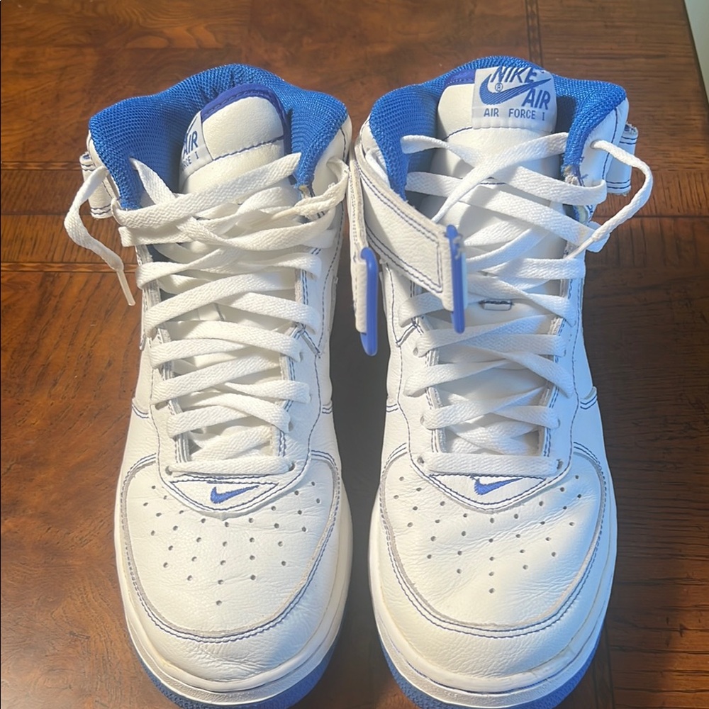 Nike White and Blue Sneakers High-Top Design